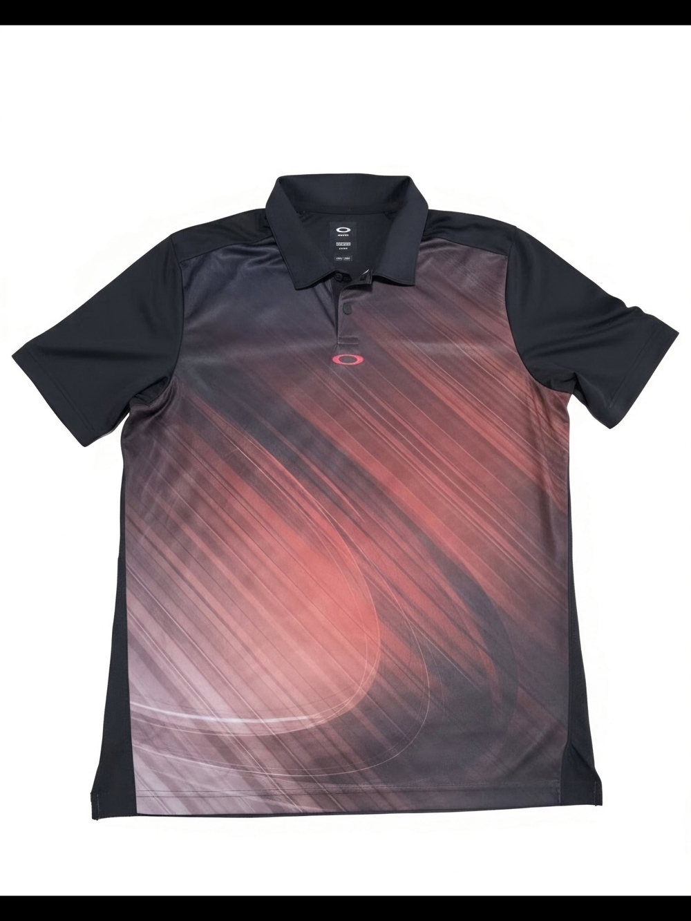 Oakley Men's Black & Red Abstract Graphic Athletic Performance Golf Polo NWOT